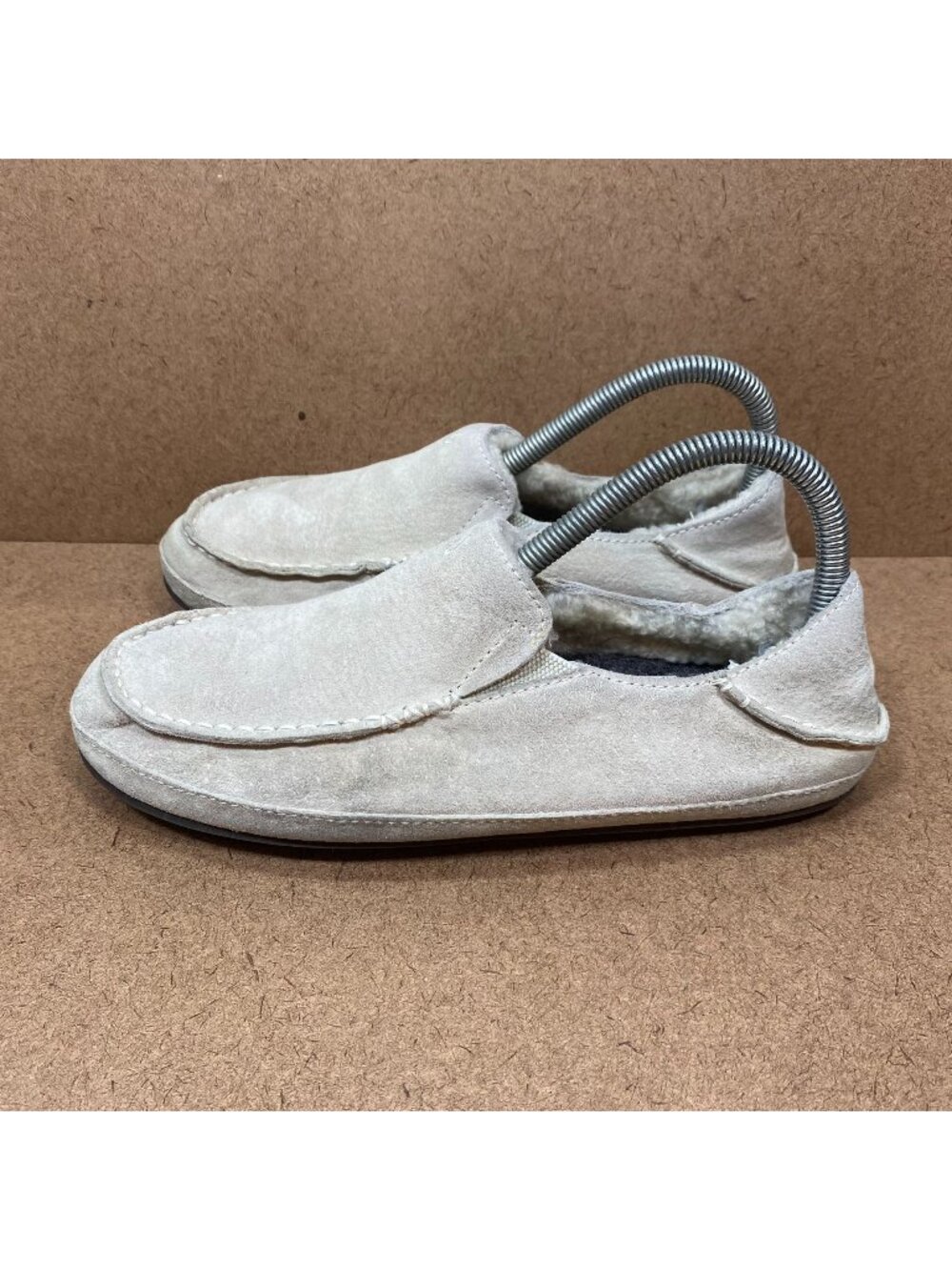 OluKai Nohea Womens Shearling-Lined Leather Slippers Size 8 Sole Beige Casual